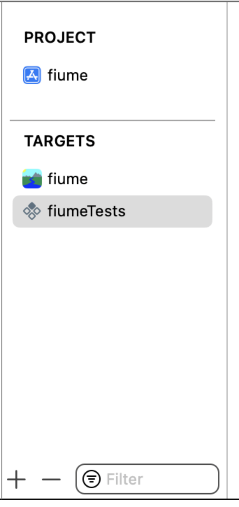 The project's targets with "+" in the bottom left